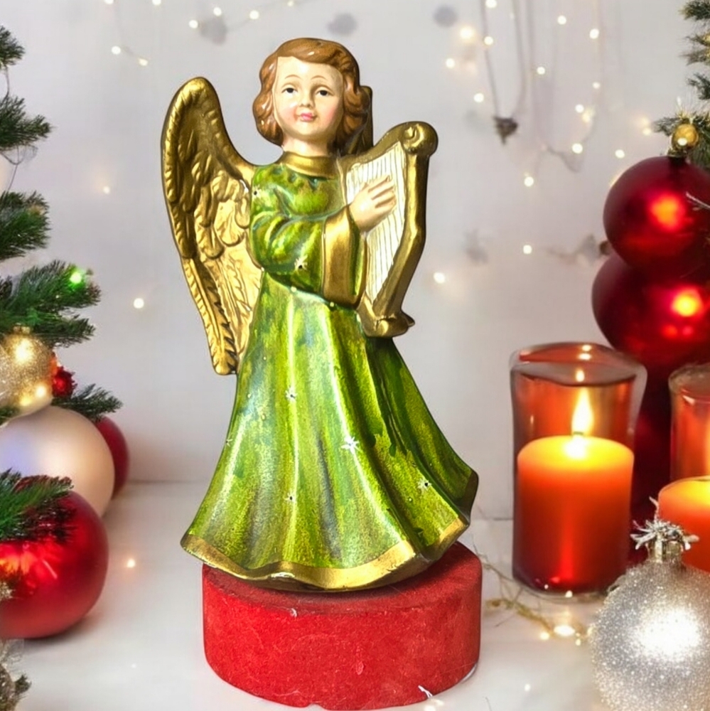 Retro Christmas Angel Collectible Music Box, Rotates to Silent Night Carol